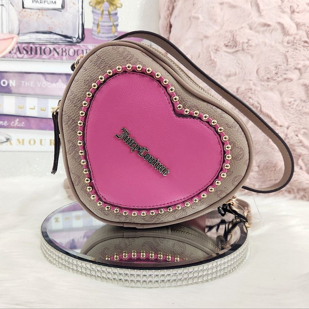 {Juicy Couture} Tan and Pink Heart {Crossbody} Purse